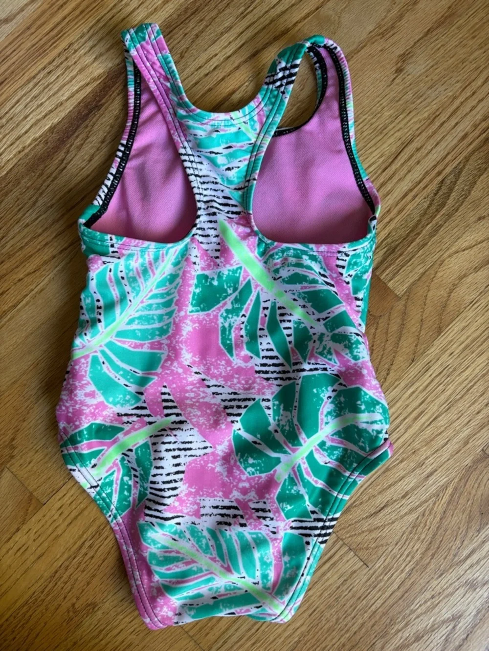 Speedo 2T One-Piece Swim Suit in Pink & Green Leaf Print